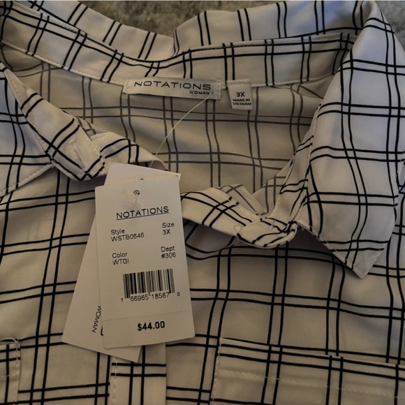 NWT Notations Woman Sleeveless Button Front Plaid Blouse White Black Size 3X - Picture 4 of 4